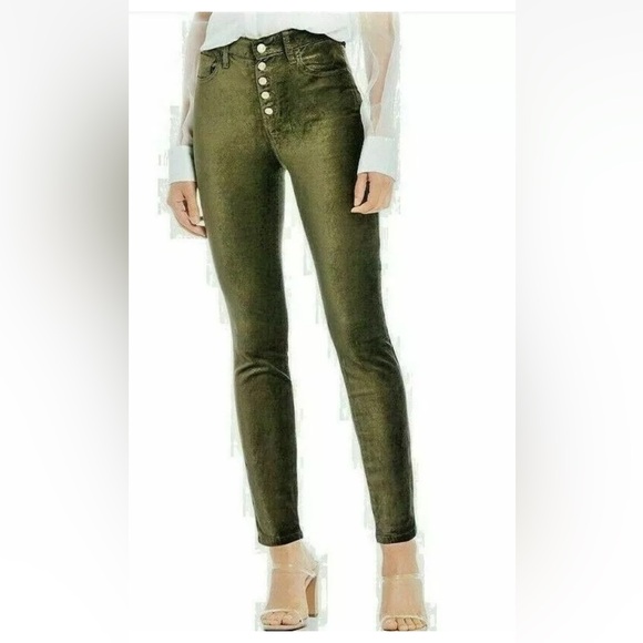 NWT 7 For All Mankind Green Fatigue High Waist Velvet Ankle Skinny Pants Size 26 - Picture 3 of 15